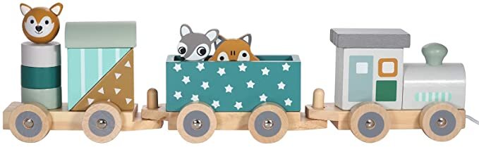 Kindsgut Petit Train En Bois Et Cubes De Construction Jouet En Bois Bebe Kadolog