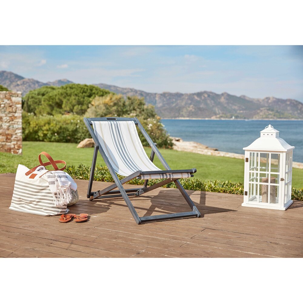 Chaise longue / chilienne pliante ivoire en acacia grisée Maison