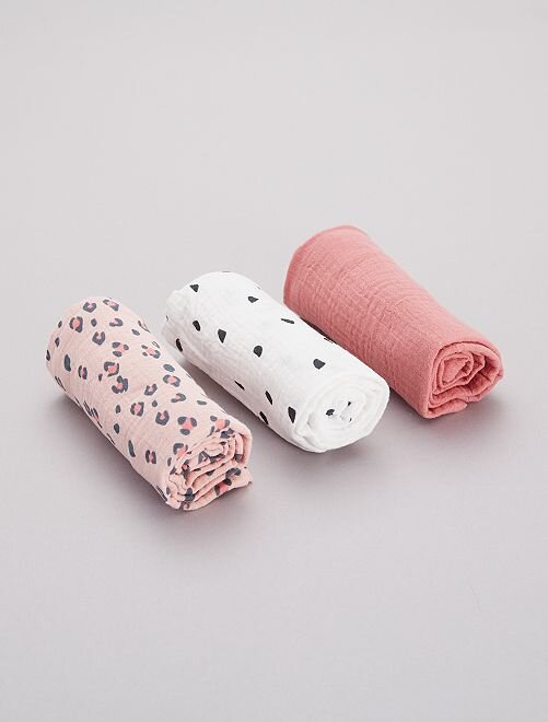 Lot De 3 Langes En Coton Bio Bebe Fille Blanc Rose Kiabi 9 00 Kadolog