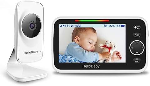 HelloBaby Babyphone Caméra Moniteur vidéo pour bébé avec caméra et Audio,  12,7 cm (5 ) écran LCD Couleur Caméra de Vision Nocturne Infrarouge Mode