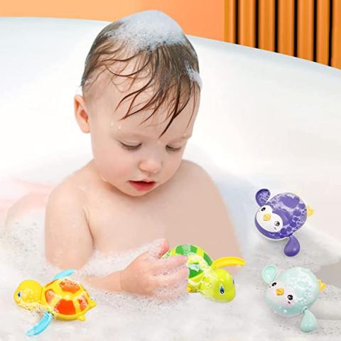 BelleStyle Jouets de Bain Bebe 4 Pieces Tortue Manchot Jeux de Bain pour Bebe Jeux Piscine Enfant pour 1 2 3 4 5 Ans Jouet de Bain Enfant Baignoire Bebe Piscine Jouet