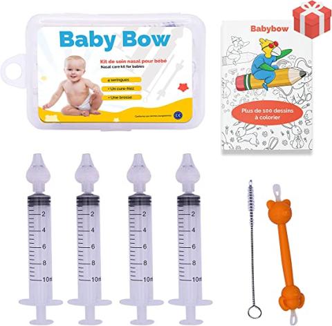 Babybow, 4pcs seringue nasale bebe - kit complet avec cure nez bebe -  mouche bebe - pipette nez bébé - avec embout en silicone doux pour rinçage  de sinus