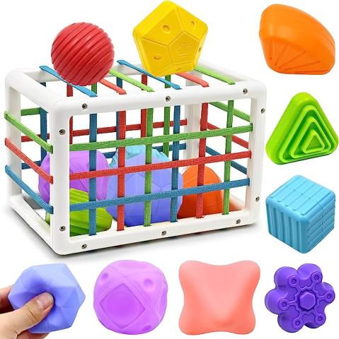 Jouet Bebe 1 2 Ans Montessori Sensoriel Jeux pour Bebe 6 9 12 18 Mois Trieur de Formes avec Boules Texturees Balles Sensorielles Cube d activite de Developpement Jouet Enfant Fille Garcon Cadeau