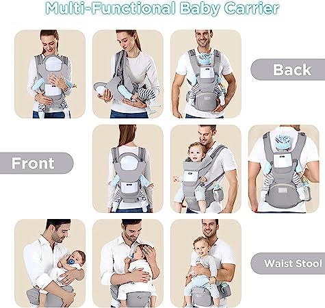 TOFFCAEA Porte-bébé 6 en 1 pour nouveau-né, porte-bébé ergonomique en pur  coton léger, siège réglable, pour nouveau-né de 0 à 3 ans (3,5 à 20 kg)  Multiposition (Dorsal/Ventral) (bleu marine) : .com.be