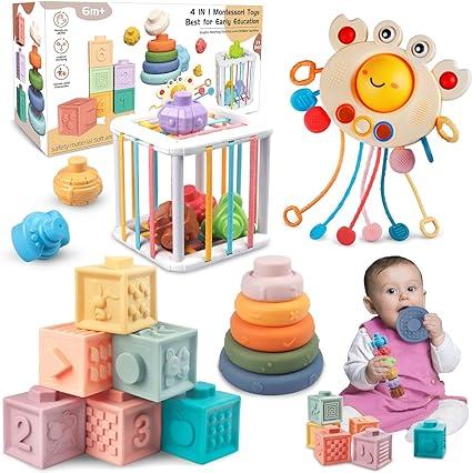 Jouet Montessori pour Bébés (19 pcs), Jouet Enfant Cubes