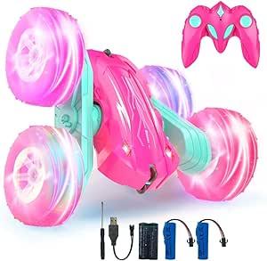 Rodzon Voiture Telecommandee Enfant 360 Rotation Camion Cascadeuse avec Feux de Roue 2.4GHz RC Voiture Radiocommandee Jeux Exterieur Jouet Cadeau pour Garcon Fille 3 12 Ans 2 x Batterie Rose Amazon ...