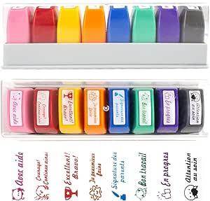 Lot De 8 Tampons Auto-encreurs Pour Enseignant - Messages Motivants En Français, Recharges 1000+ Impressions, Capuchon De Protection - 6