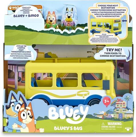 Bluey - School Bus, autobus per il Cole 2 Figure con Bingo Personaggi della serie di disegni inantil, Poster con Destinazione rotante, ragazzi e ragazze + 3 anni, Famoso (BLY39010 Bluey - School Bus, autobus per il Cole 2 Figure con Bingo Personaggi della serie di disegni inantil, Poster con Destinazione rotante, ragazzi e ragazze + 3 anni, Famoso (BLY39010