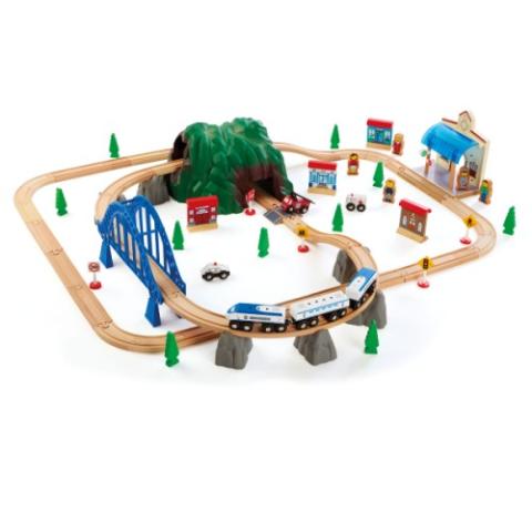 Circuit de train en bois 86 pièces Oxybul pour enfant de 3 ans à 8